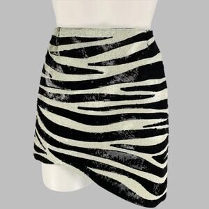 SAINT LAURENT Size 2 Zebra Print Stripe Acetate Viscose Sequined Mini Skirt